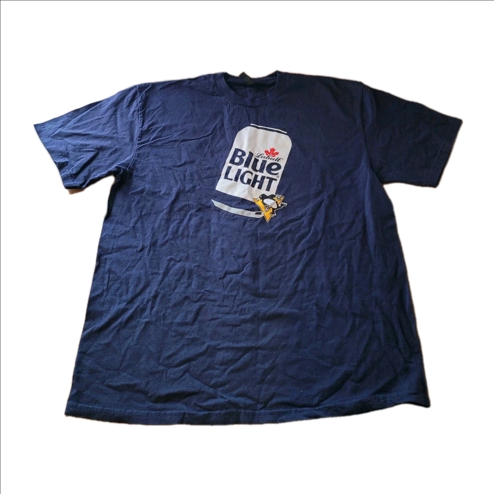 Labatt Blue Light Beer Penguins Logo Men’s Solid Blue T-Shirt XL Gildan Hammer